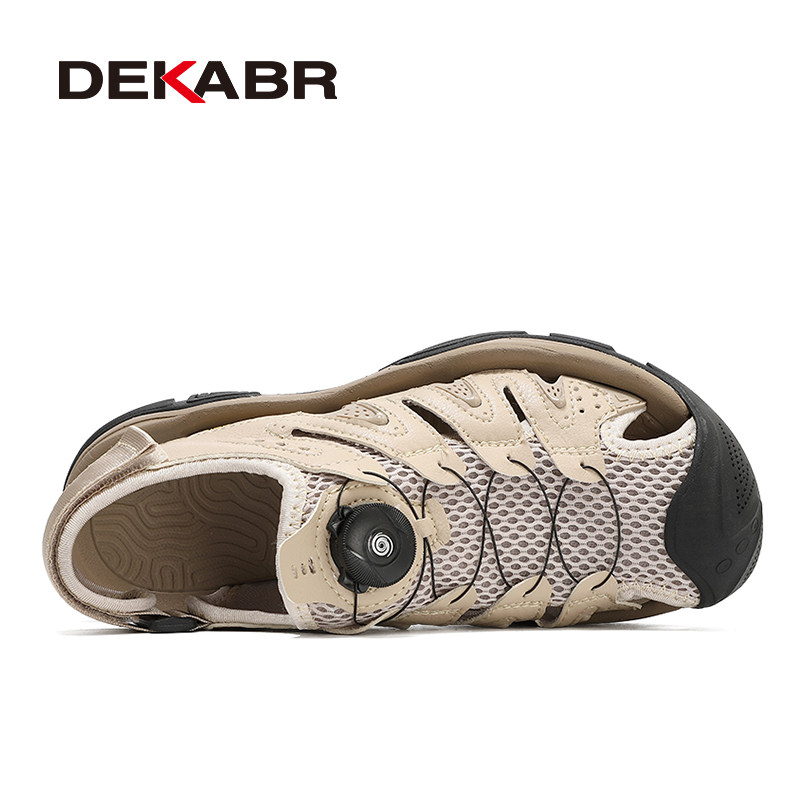 DEKABR Summer Men Sandals Genuine Hide Quick Lacing Roman Beach Shoes Plus Big Size 38-47. 