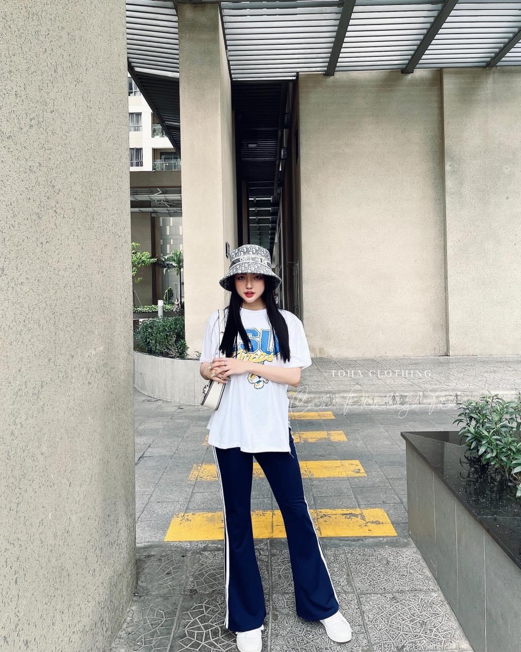 Set Bộ Đồ Quần Dài Ống Loe phối áo thun hottrend