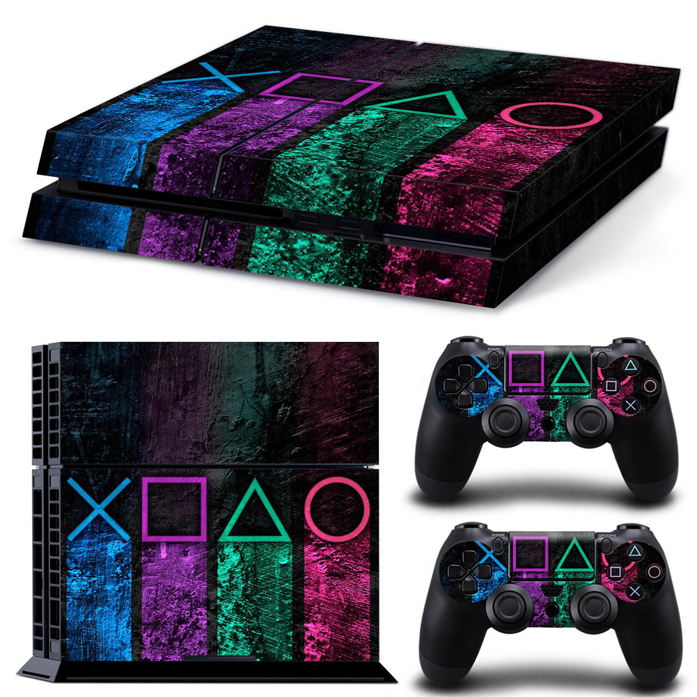 【Latest Style】 for PS4 console and 2 controllers skin sticker PS4 geometry design protective cover full set.