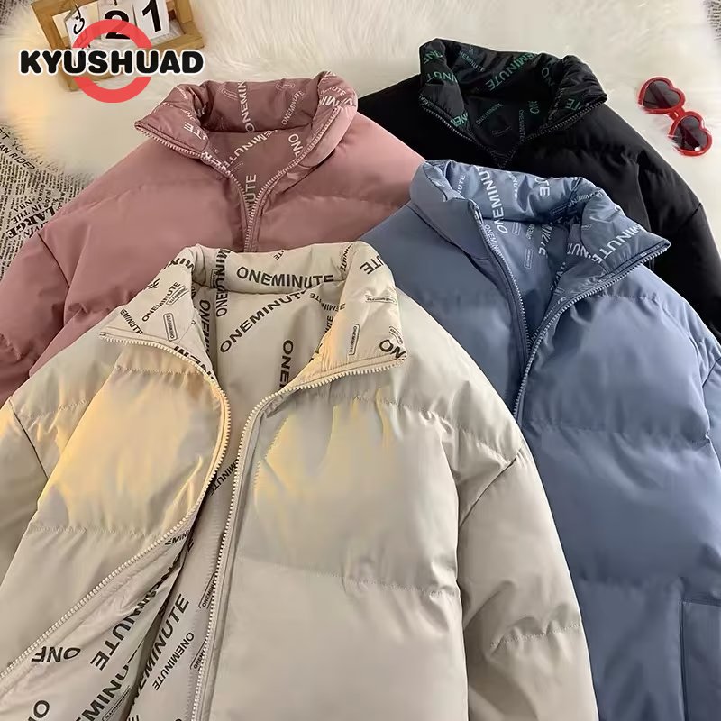 KYUSHUAD Men's stand collar solid color simple reversible down jacket thickened warm couple's jacket
