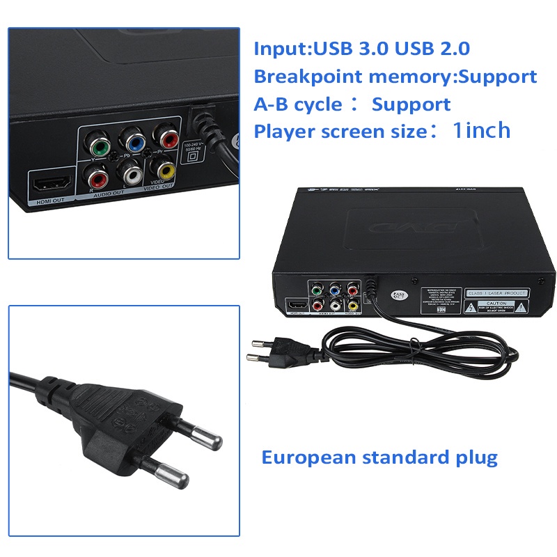 Multi System 1080P DVD Player Portable USB 2.0 3.0 DVD Player Multimedia Digital DVD TV Support HDMI CD SVCD VCD MP3 15W AC 110V-240V