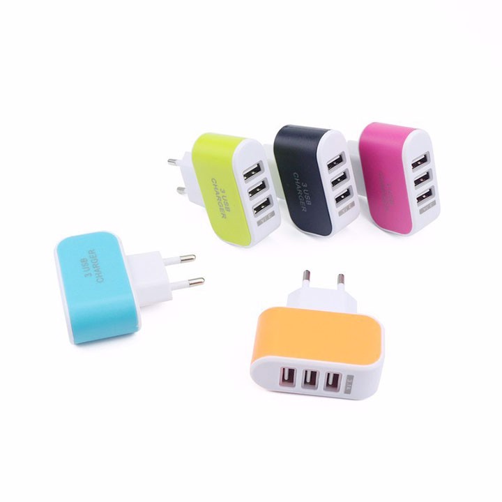 CỦ SẠC THÔNG MINH 3 CỔNG USB NHIỀU MÀU (GIAO MÀU NGẪU NHIÊN)
