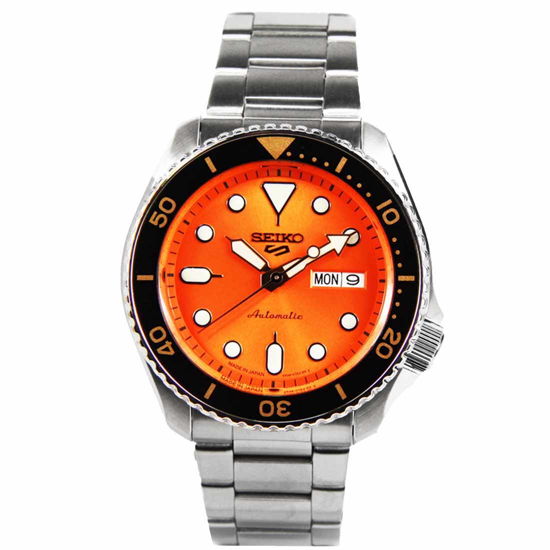 Seiko 5 Automatic Made in Japan Orange Dial Stainless Sports Watch ...