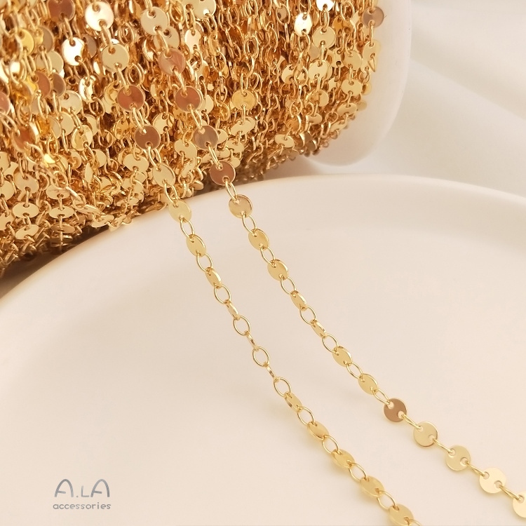 ۞■♚ 14K BaoJinBao color 4 mm wafer chain gold chain manual chain of DIY bracelet necklace accessories material DIY