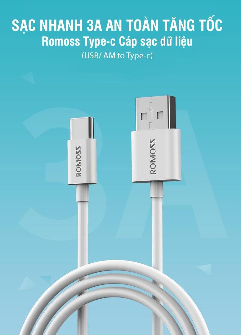 Cáp sạc nhanh Romoss, cáp sạc CB308 cổng Micro USB to Typy-C
