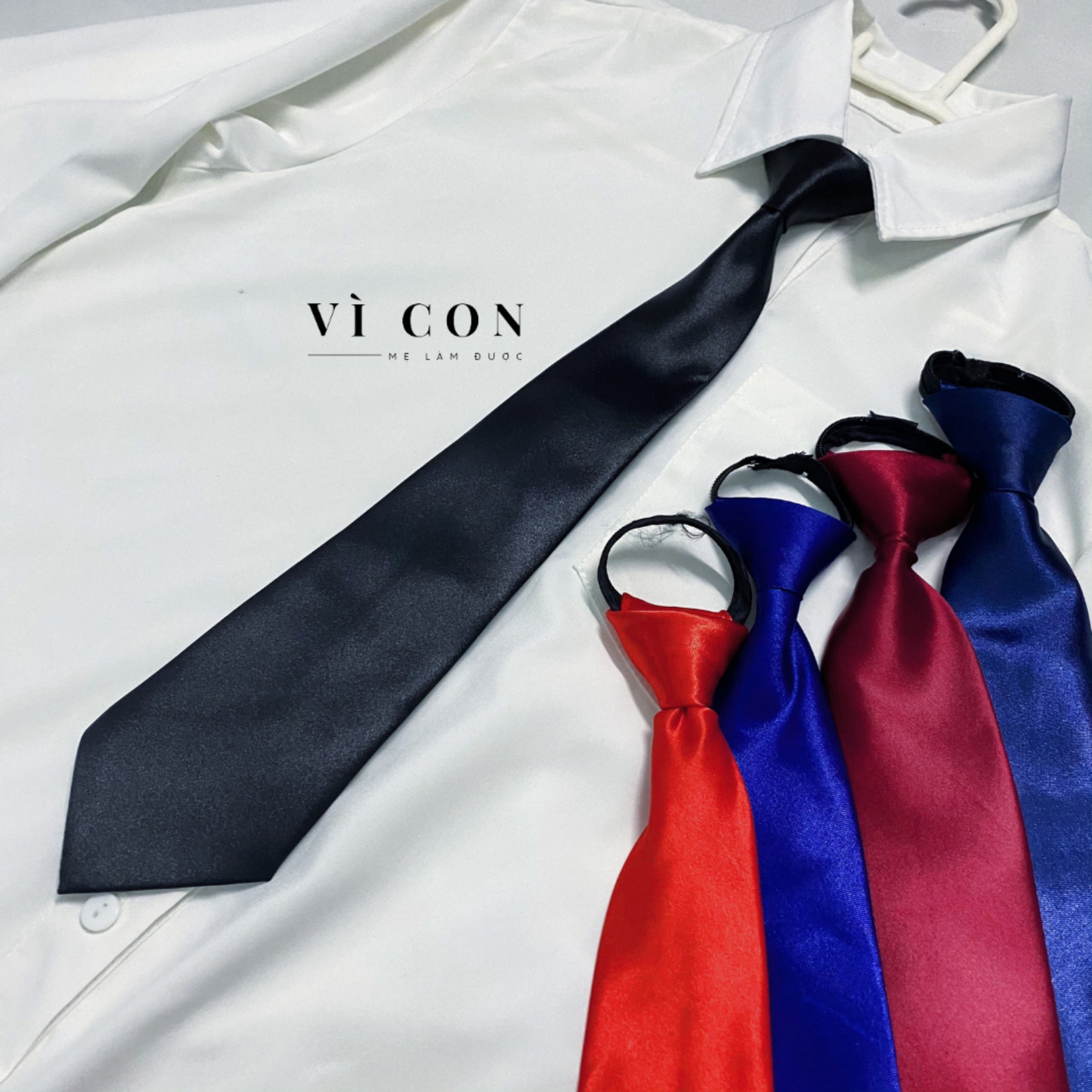 [HCM] Cà vạt nam nữ cao cấp, cà vạt dây kéo VICON vải lụa phi bóng công sở, đồng phục