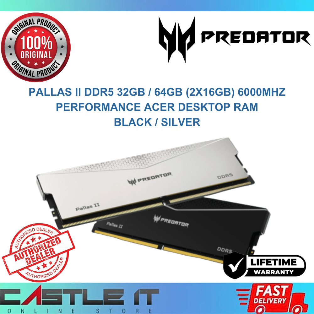 【新品】Acer Predator Pallas II 6000MHz 32GB Acer Predator Pallas II DDR5 RAM 32GB (16GBx2) 6000MHz CL32