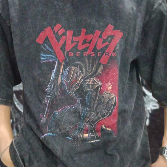 Vintage Berserk Anime Oversized Shirt, Kaos Anime Guts Oversized Wash Shirt, Anime Oversized Shirt, Manga Shirt, Kaos Oversized Anime Manga Summer New Street Fashion T-shirt