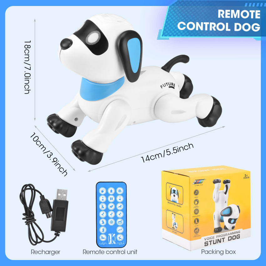 Remote Control Robot Dog Toy, Programmable Interactive & Smart Dancing Robots For Kids 5 And Up, RC Stunt Toy Dog With Sound LED Eyes, Electronic Pets Toys Robotic Dogs For Kids Gifts