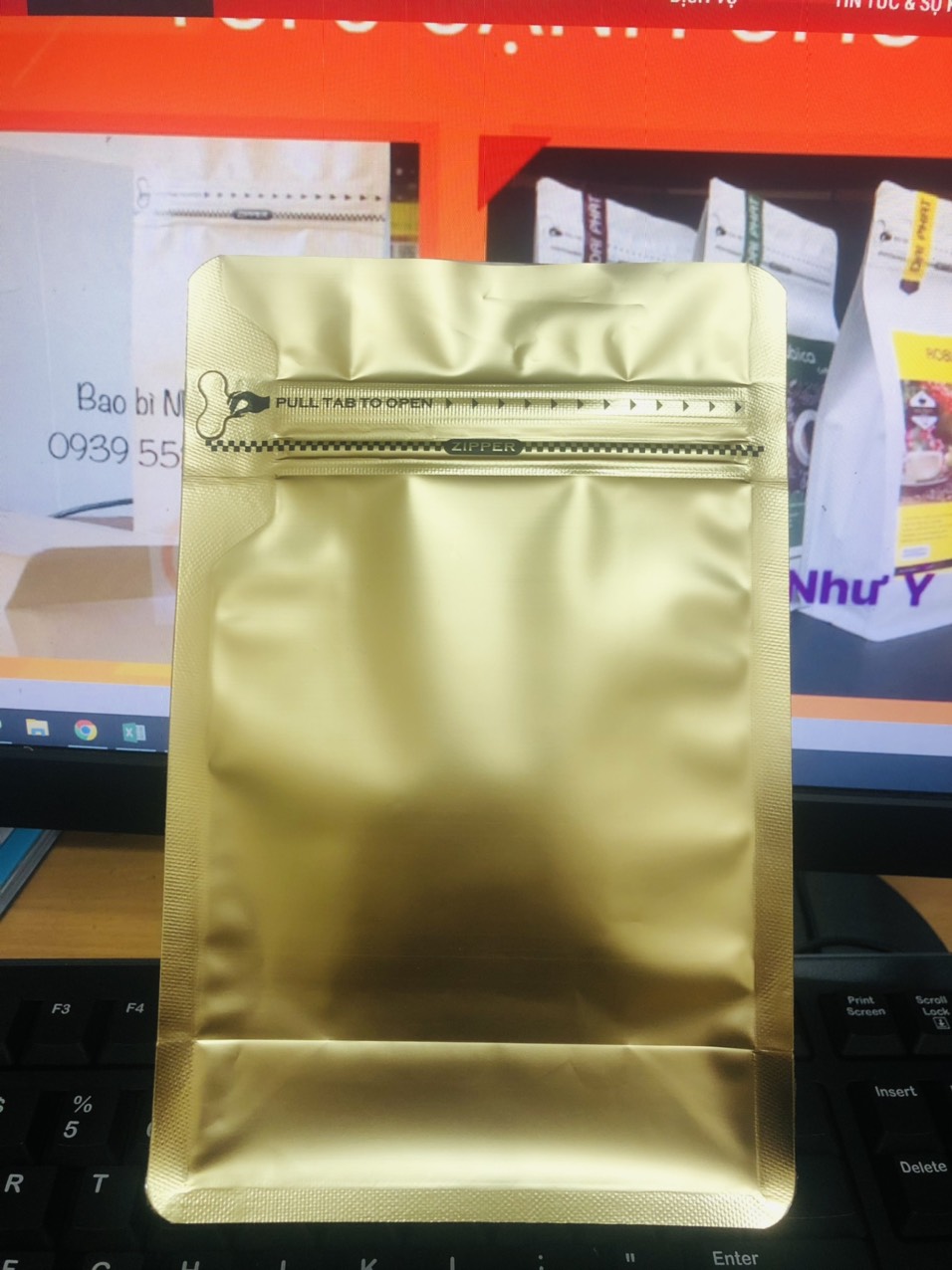 [1kg/size] túi zip 8 cạnh cafe MÀU VÀNG ĐỒNG (full size)