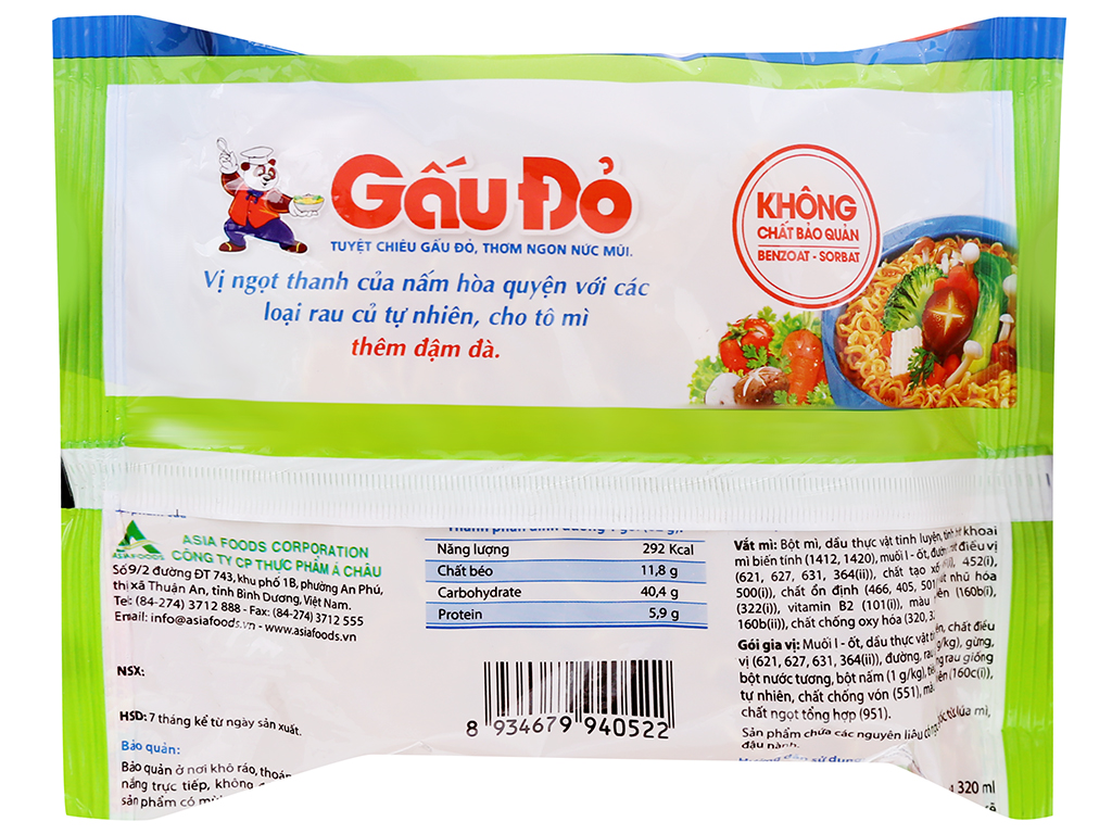 Mì Gấu Đỏ Chay Rau Nấm 62g