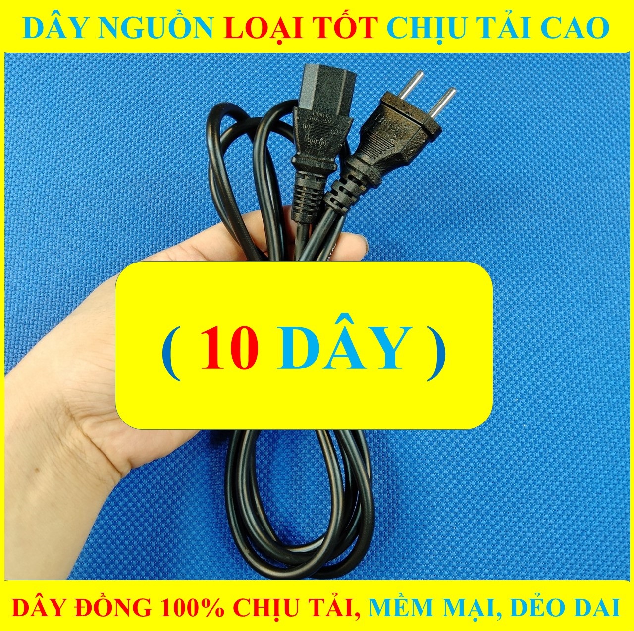 2 mét dây nguồn 2 chấu đầu tròn chịu tải cao 2500w cho máy tính, máy in, nồi cơm điện hàng loại tốt cao cấp