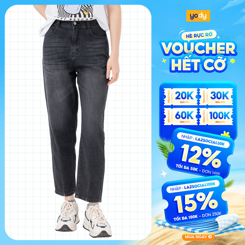[Nhập mã LAZSOCIAL100K giảm ngay 15% tối đa 100K cho đơn 250K] Quần jean nữ baggy YODY cotton chiết ly ống không phai màu chuẩn phom QJN6050