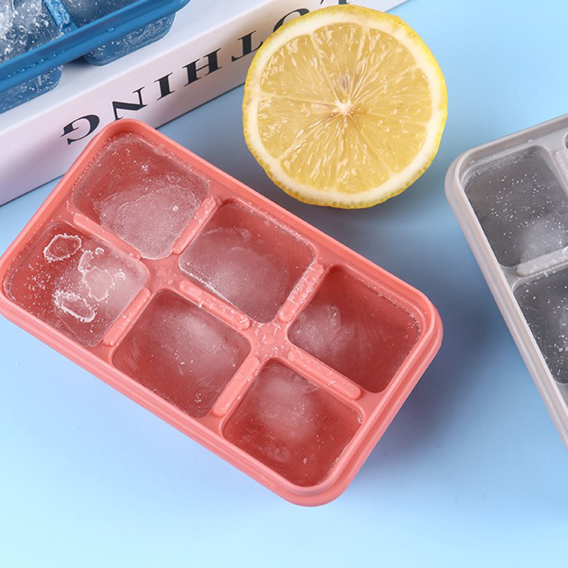 HE🔥 Silicone Ice Cube Mould with DIY Lid 6 Grid Soft Bottom ce Cube Mold Square Fruit Ice Cube Maker Tray Kitchen Bar Tools Acces