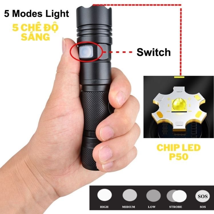 Đèn pin siêu sáng cầm tay mini