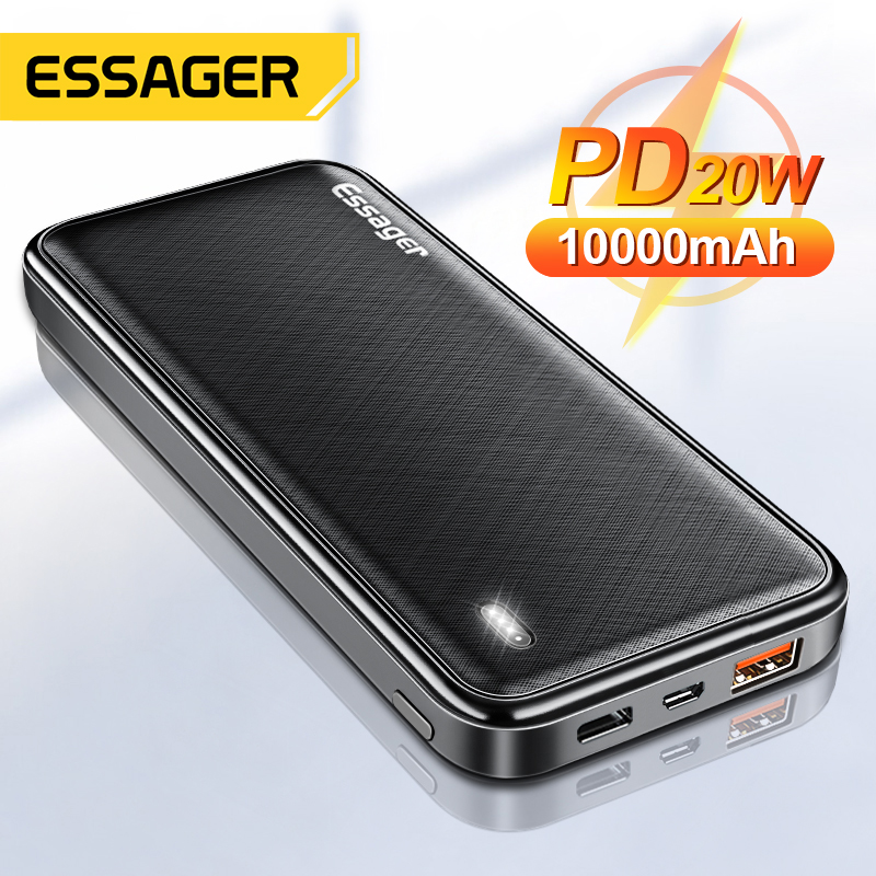 Essager PowerBank 10000Mah แบตสำรอง2USB + ประเภท C แบตเตอรี่ชาร์จเร็วสำหรับ iPhone 12 11 Huawei P40 Xiaomi 11 OPPO Vivo