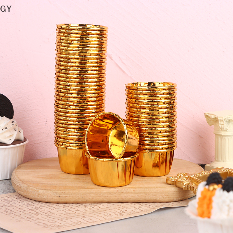 GY 50pcs mini cupcake Foil Cupcake Wrapper Paper Gold Silver Cupcake Baking Cups