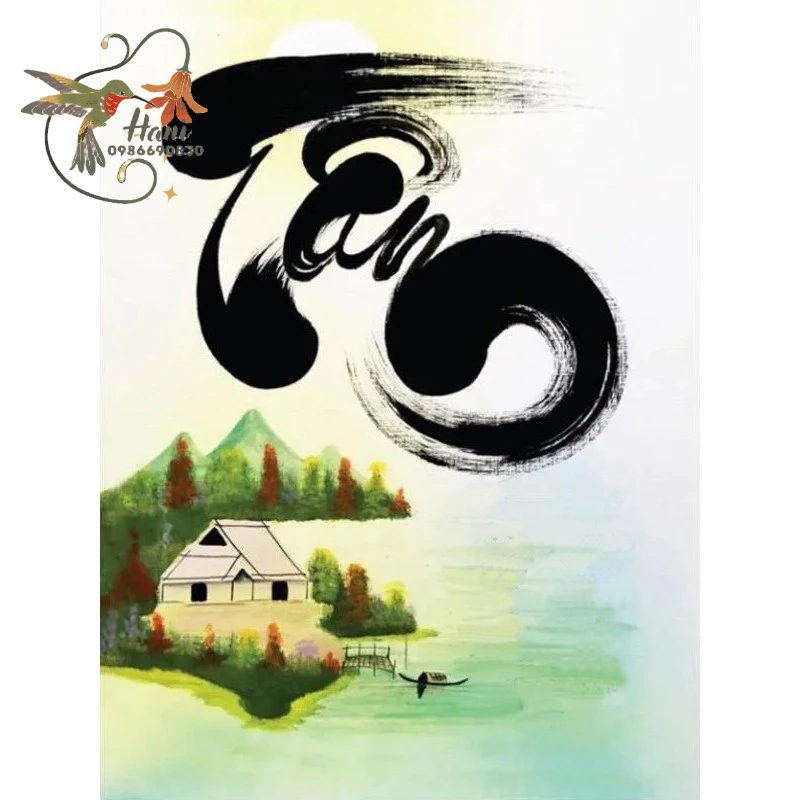 Tranh đính đá chủ đề Chữ thư pháp kích thước 30x40cm tự hoàn thành