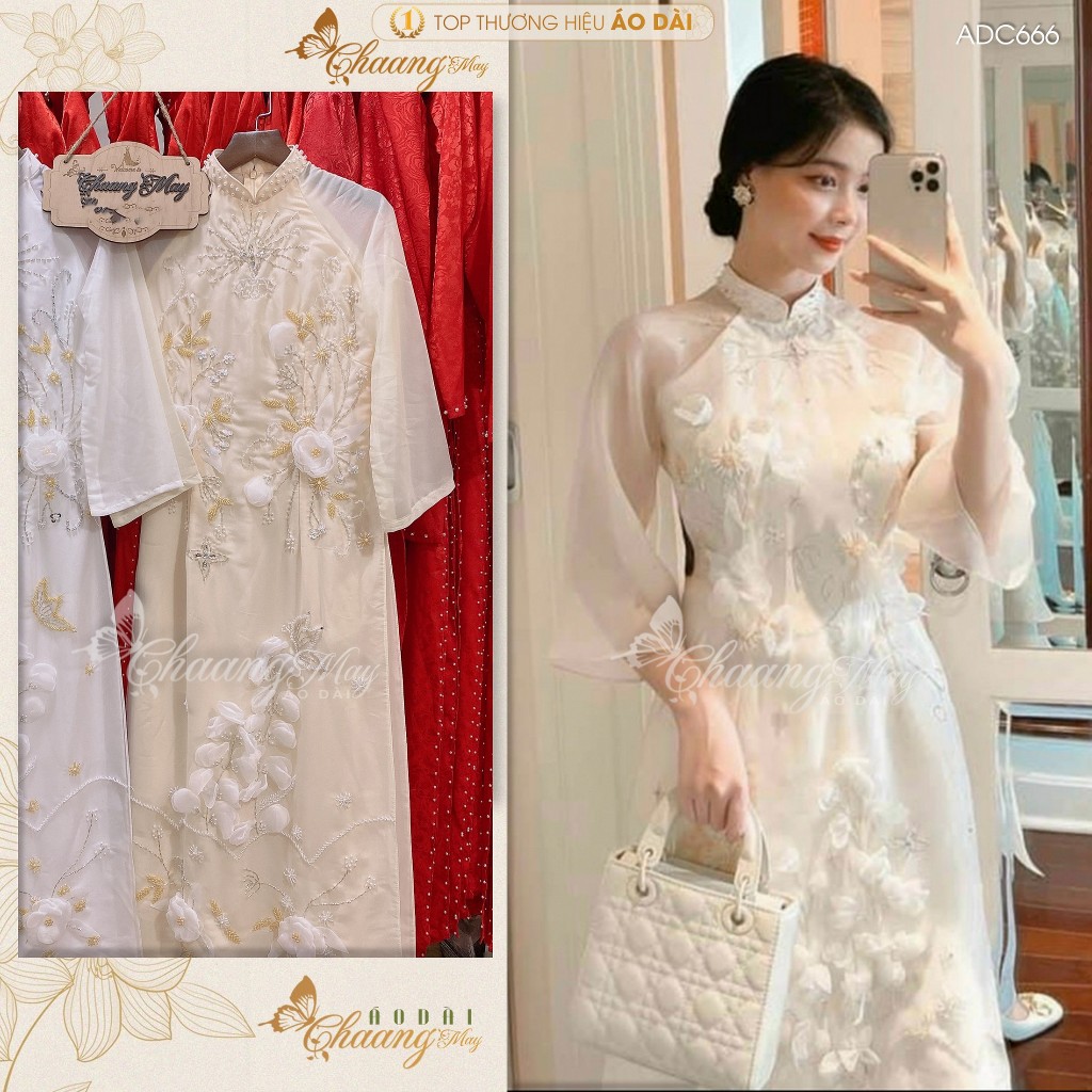 Áo Dài Cách Tân Nữ Hoa Calla Thiết Kế Đính Kết Thủ Công Cao Cấp Mặc Dự Tiệc Lễ Tết Đẹp ADC666