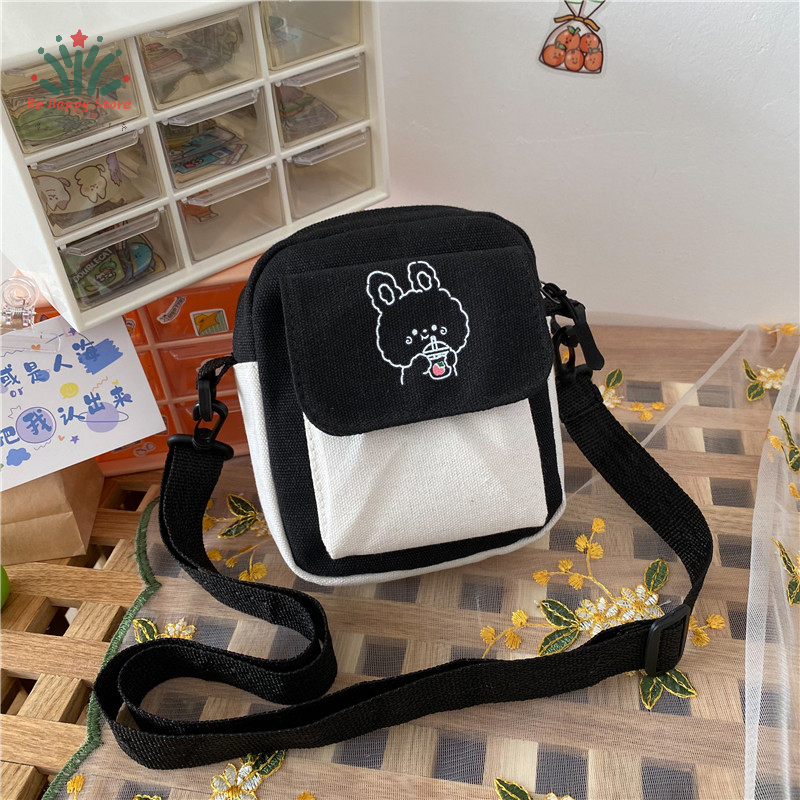 🧸Happy Túi Vải Bố đựng điện thoại cho nữ túi đưa thư đeo vai in hoạt hình túi xách thời trang thường ngày