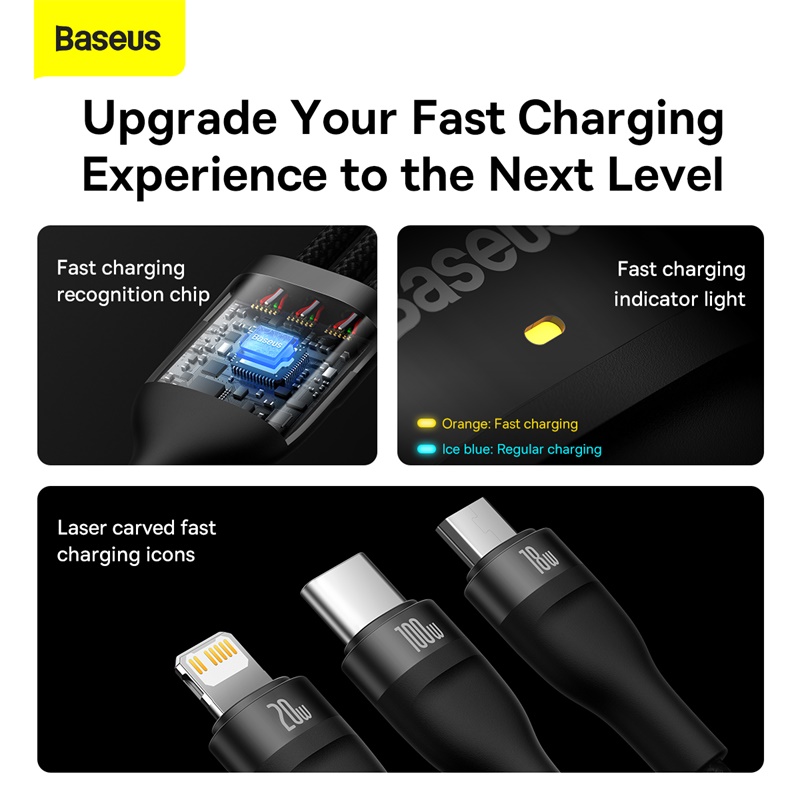 Baseus 3 in 1 USB Type C Cable 100W Fast Charging Data Cable for iPhone 13 Pro Phone Charger for Xiaomi Samsung Micro USB Cable