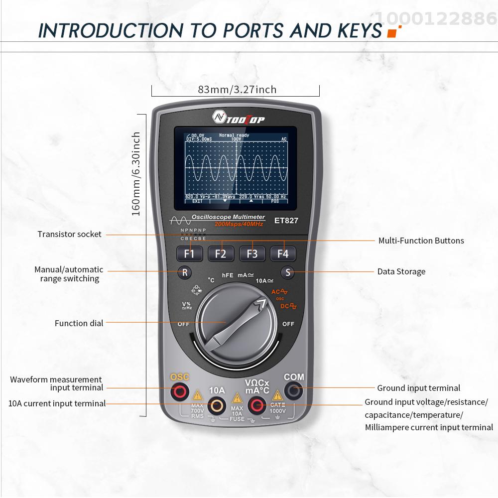 KKmoon 2in1 Oscilloscope Multimeter Digital LCD Display Handheld Oscope Meter 40Mhz Bandwidth 120MSPS Sampling Rate Data Storage Function for DIY and Electronic Test