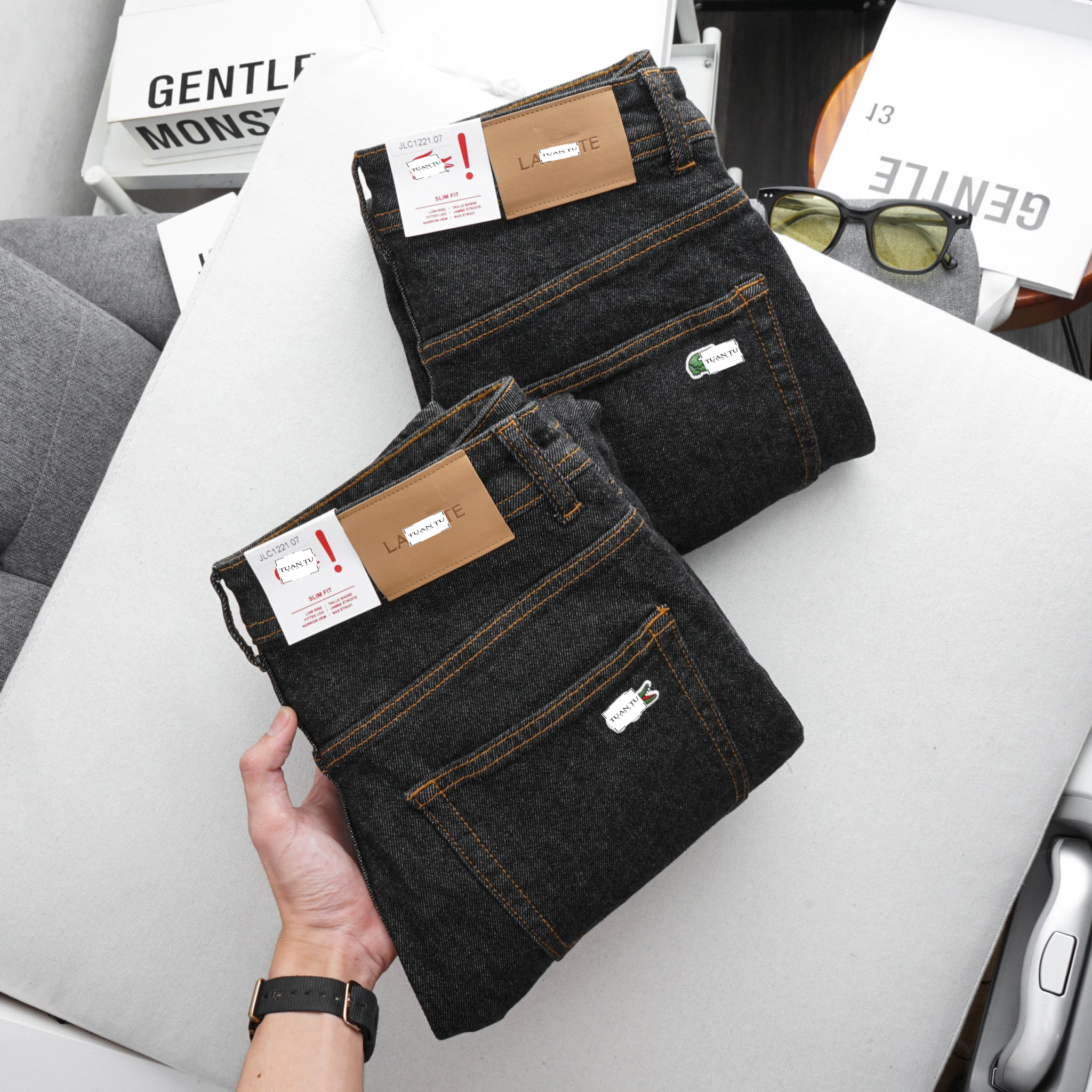 Quần Jeans Nam LCST ,Màu đen tiêu -1033 ( Form Slimfit.chất vải co dãn,ống 15-18cm,Hàng VNXK)
