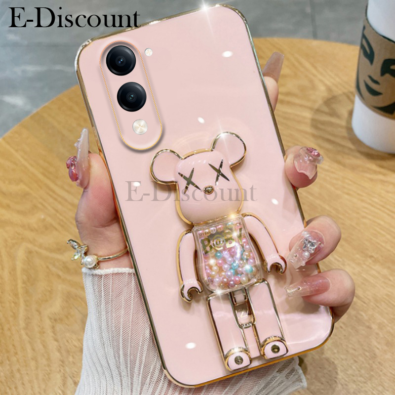 New Phone case Vivo Y04 / Y04S Back cover Soft Electroplated Quicksand Hourglass Pellet KWAS Bear silicone shockproof Protector Smooth for Vivo Y04S / Y04 case.