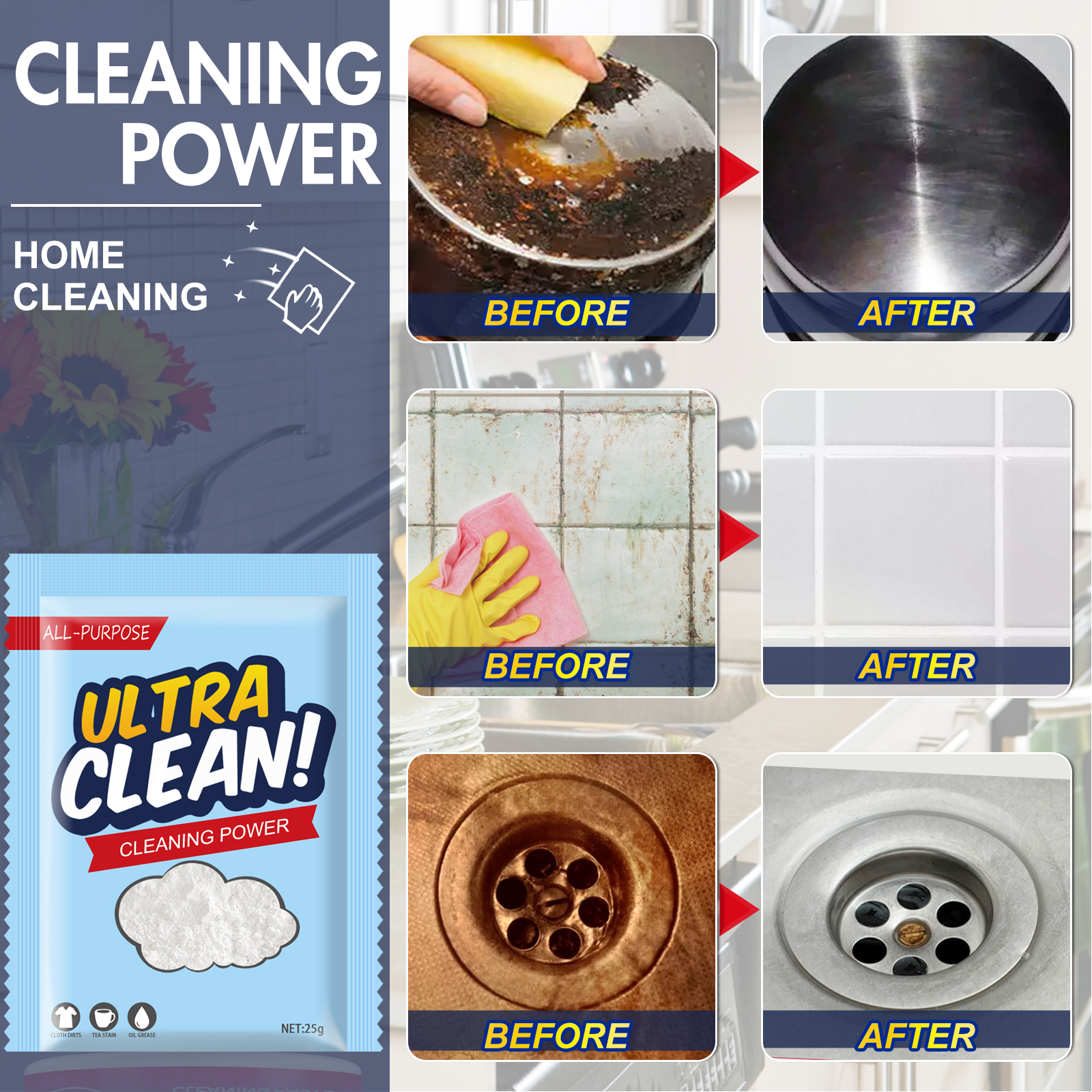Wuli Multifunctuonal Cleaning Baking Soda Powder Sodium Bicarbonate Detergent Highly Effective Removal Oil Stain Decontamination Powerful Household Kitchen Toilet Bathroom Cleaner 500g