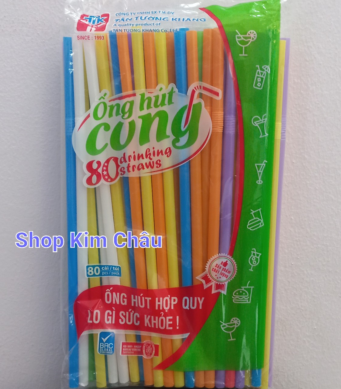 [1 bịch 80 cây] Ống hút cong nhiều màu phi 6