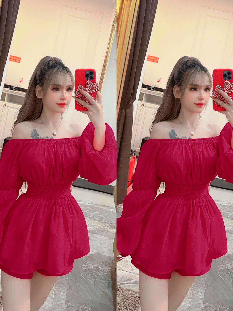 Sét voan xếp hai màu xinh lung linh ld22