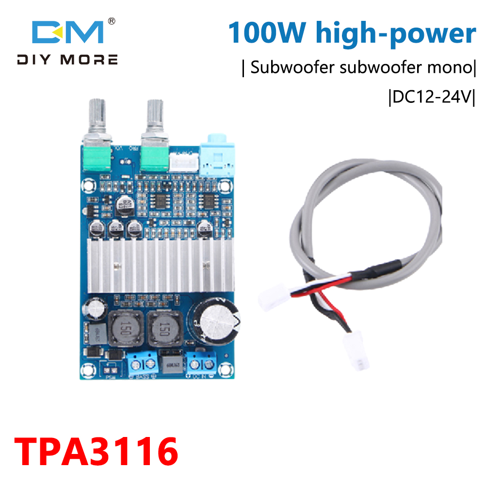Diymore Digital Power Amplifier Board 100W High-power Subwoofer, Super Bass Single Channel TPA3116D2 High-performance Chip Connected To Bass Channel Amplifier Bridge, Supporting 100W Output DC12-24V
