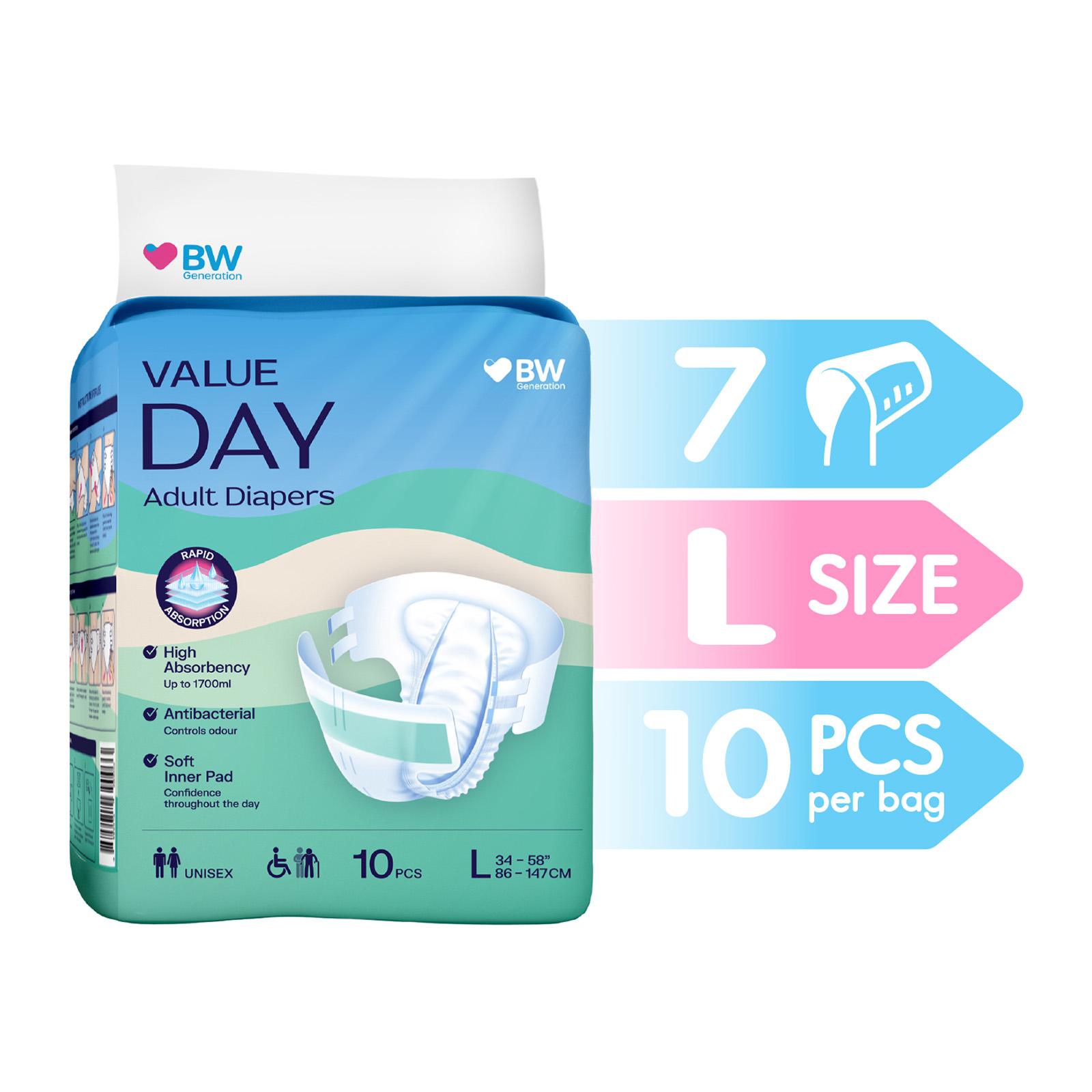 BW - Value Day Adult Diapers - L (10 PCS Per Bag)