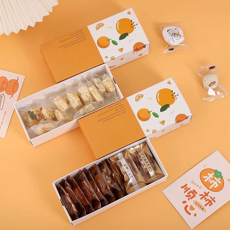 Hộp đựng bánh cookie quả cam,hoa đào