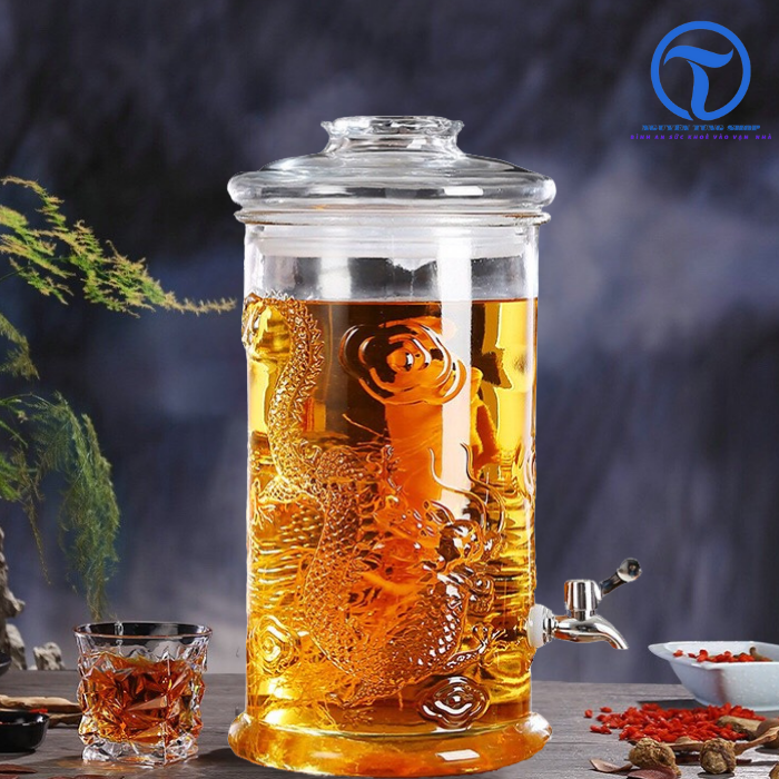 Bình Thủy Tinh Trụ Rồng  8 Lít (Có Vòi)