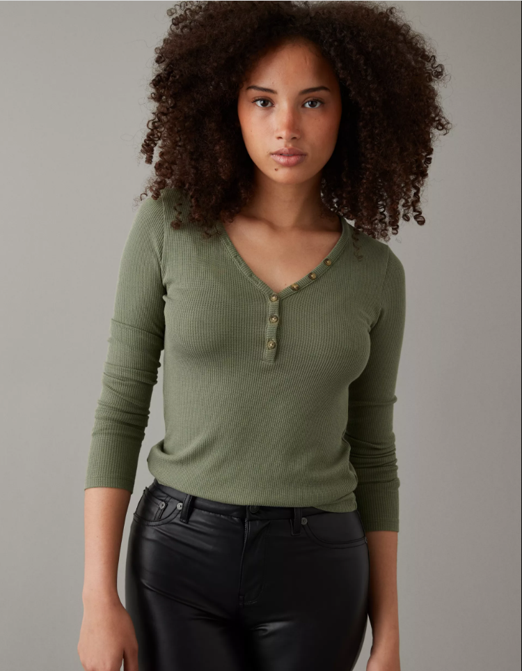 Áo nữ Waffle Long-Sleeve Henley Tee AE