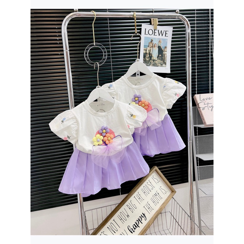 Sét váy cotton hoa tím mộng mơ cực xinh cho bé