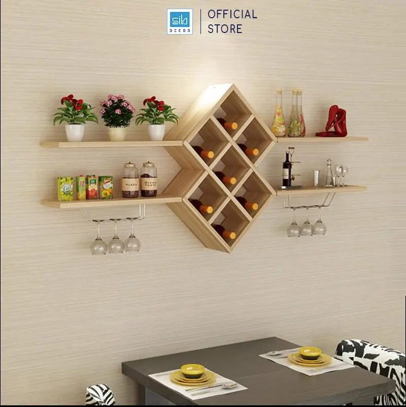 Kệ Vang Treo Tường Giấu Chân Đơn Giản SIB DECOR (Gồm 02 Giá Treo Ly) KR09