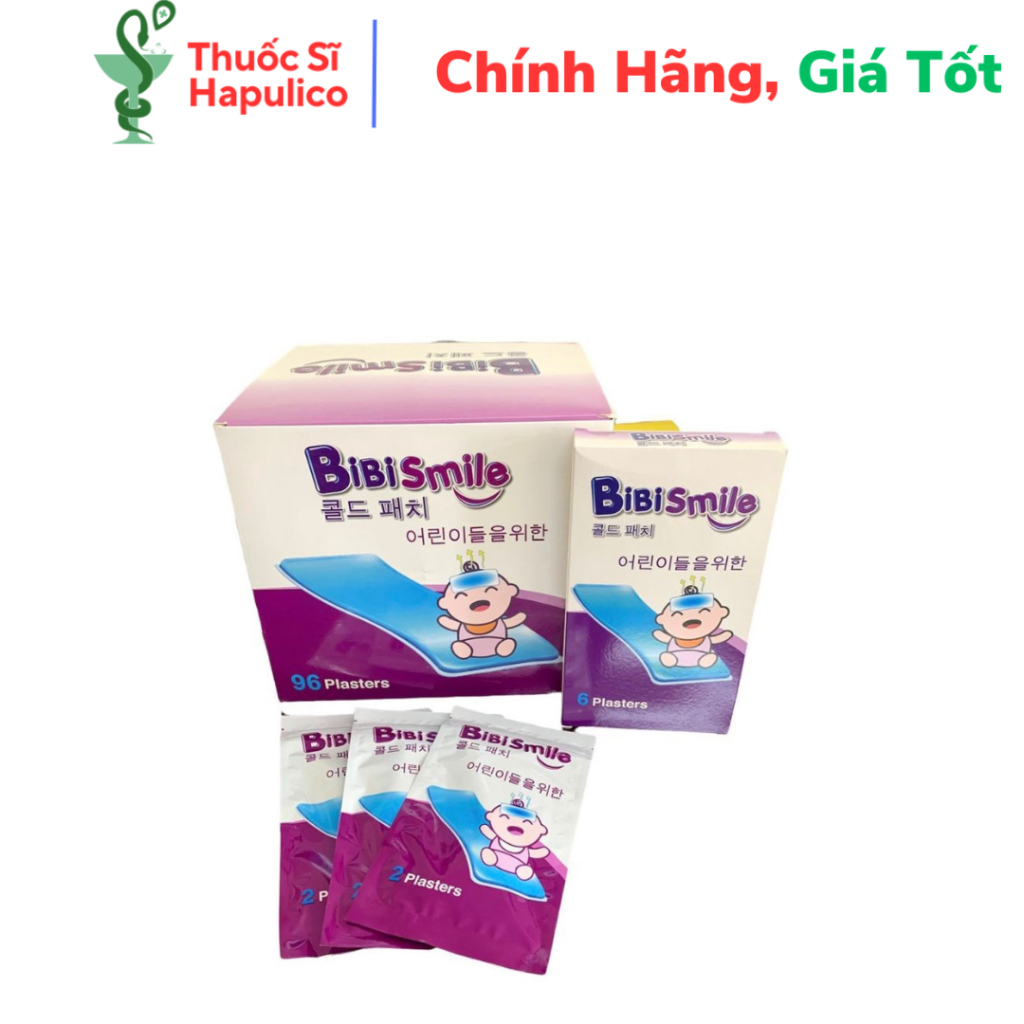 Miếng dán hạ sốt bibismile cho bé - giúp hạ nhiệt, giảm sốt, làm mát suốt 10 tiếng - hộp 6 miếng
