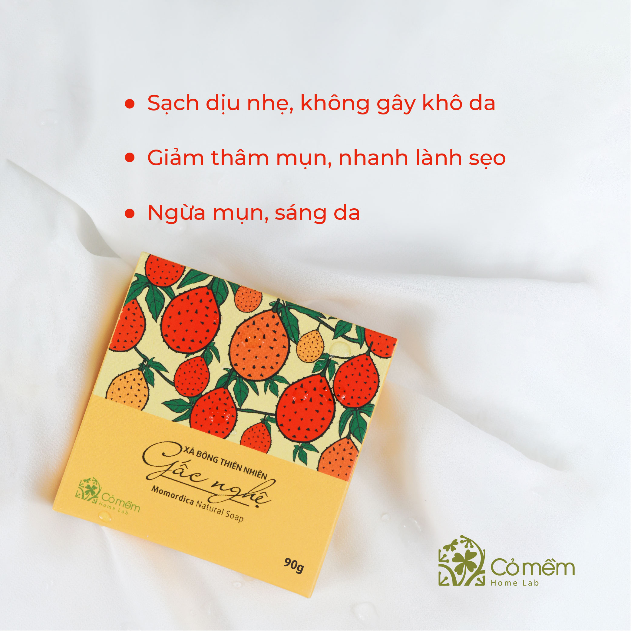 Xà Bông Rửa Mặt Cỏ Mềm Gấc nghệ/Tràm trà 90g