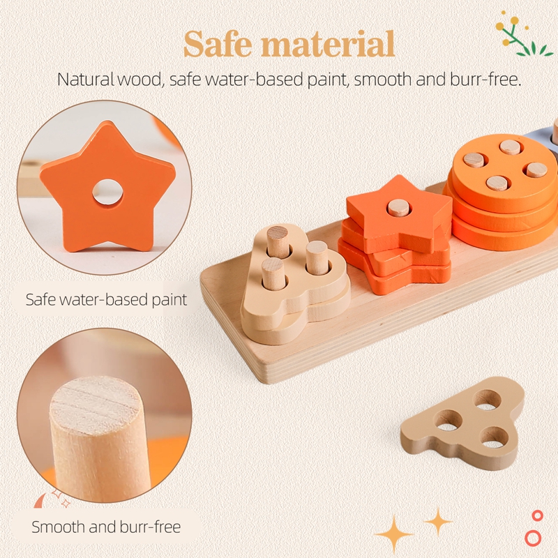 【Qian poem li Store】Montessori Wooden Toys for Baby Balance Blocks ...