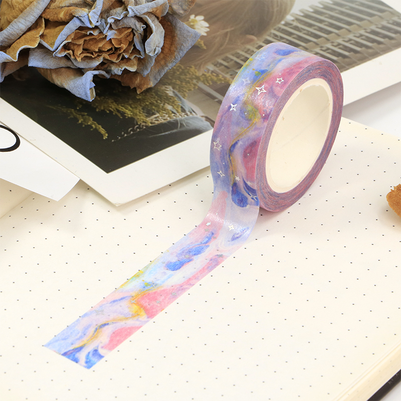 NEW%201X%2010M%20Deco%20Blue%20&%20Pink%20Galaxy%20Cloud%20Silver%20Stars%20Washi%20Tape%20for%20Scrapbooking%20Planner%20Masking%20Tape%20Kawaii%20Papeleria%20-%20Image%204