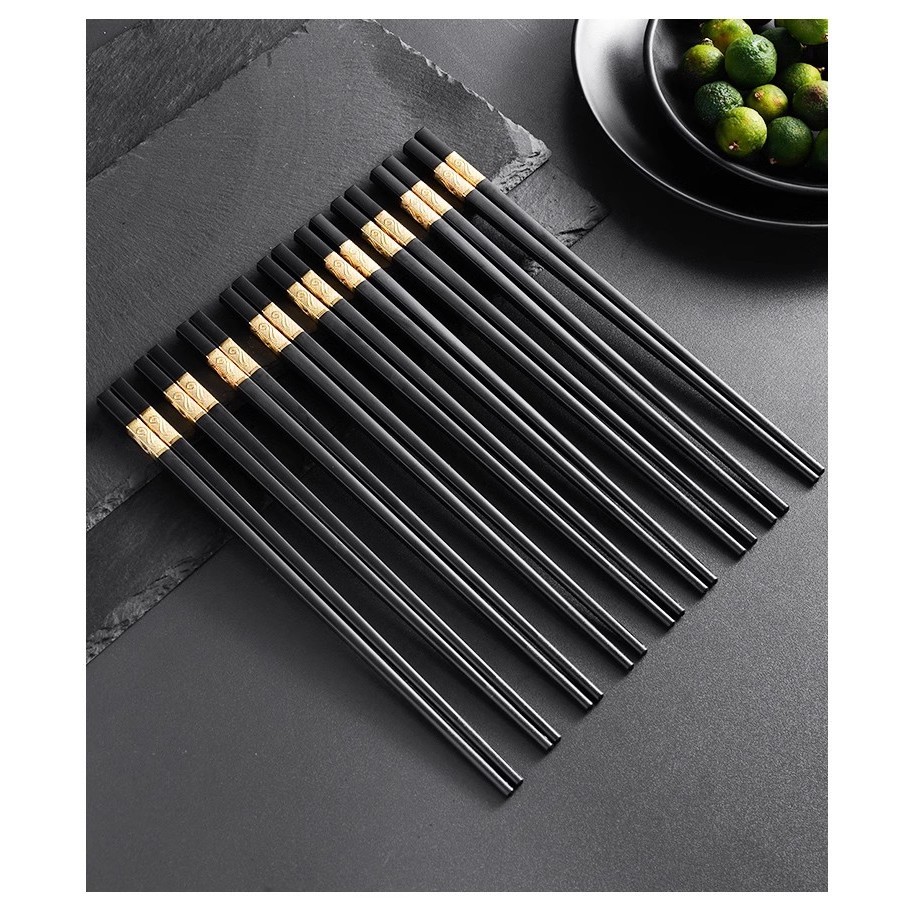 Bộ 10 Đôi Đũa Khảm Mạ Vàng Loại 1 Hàn Quốc