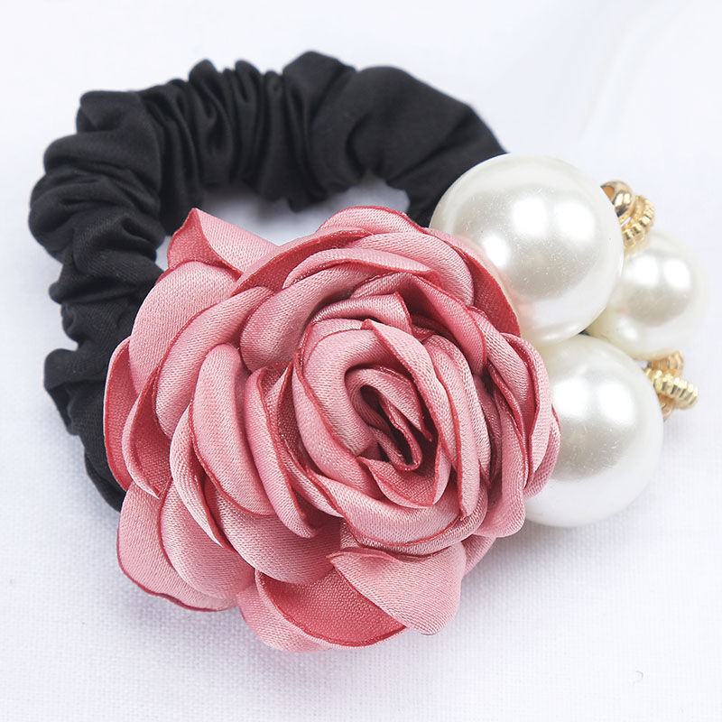 Dây cột tóc dây buộc tóc nữ đóa hoa hồng hạt châu phong cách idol hàn quốc