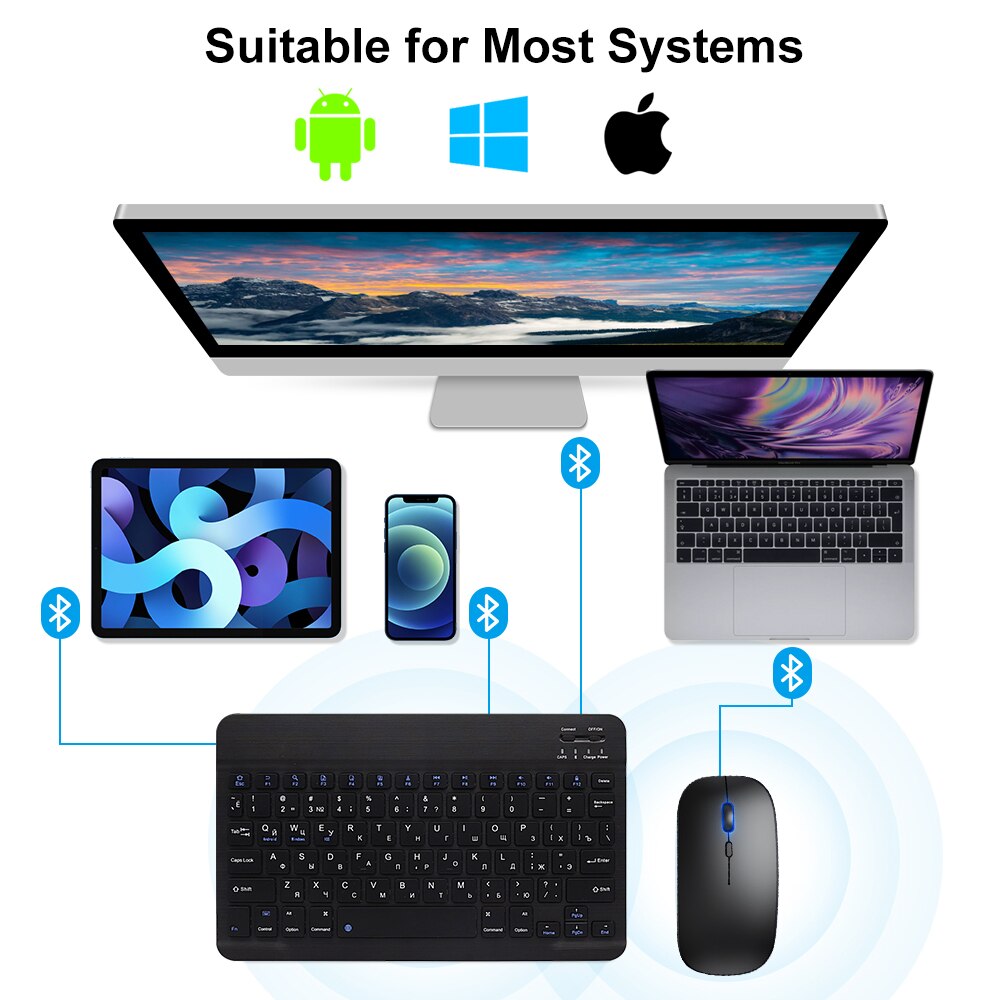 Bluetooth Wireless Keyboard Mouse For Android IOS Samsung Xiaomi Tablet For iPad Air Pro Mini Russian Korean Keyboard