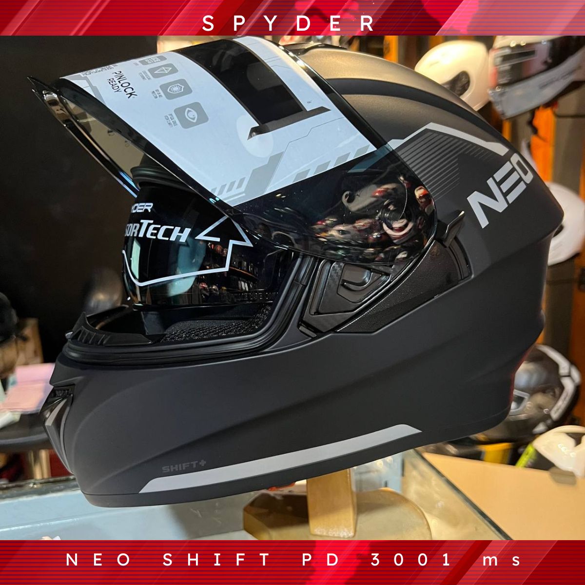 spyder helmet neo shift pd 3001 ms matte black free clear lens oto klasiko