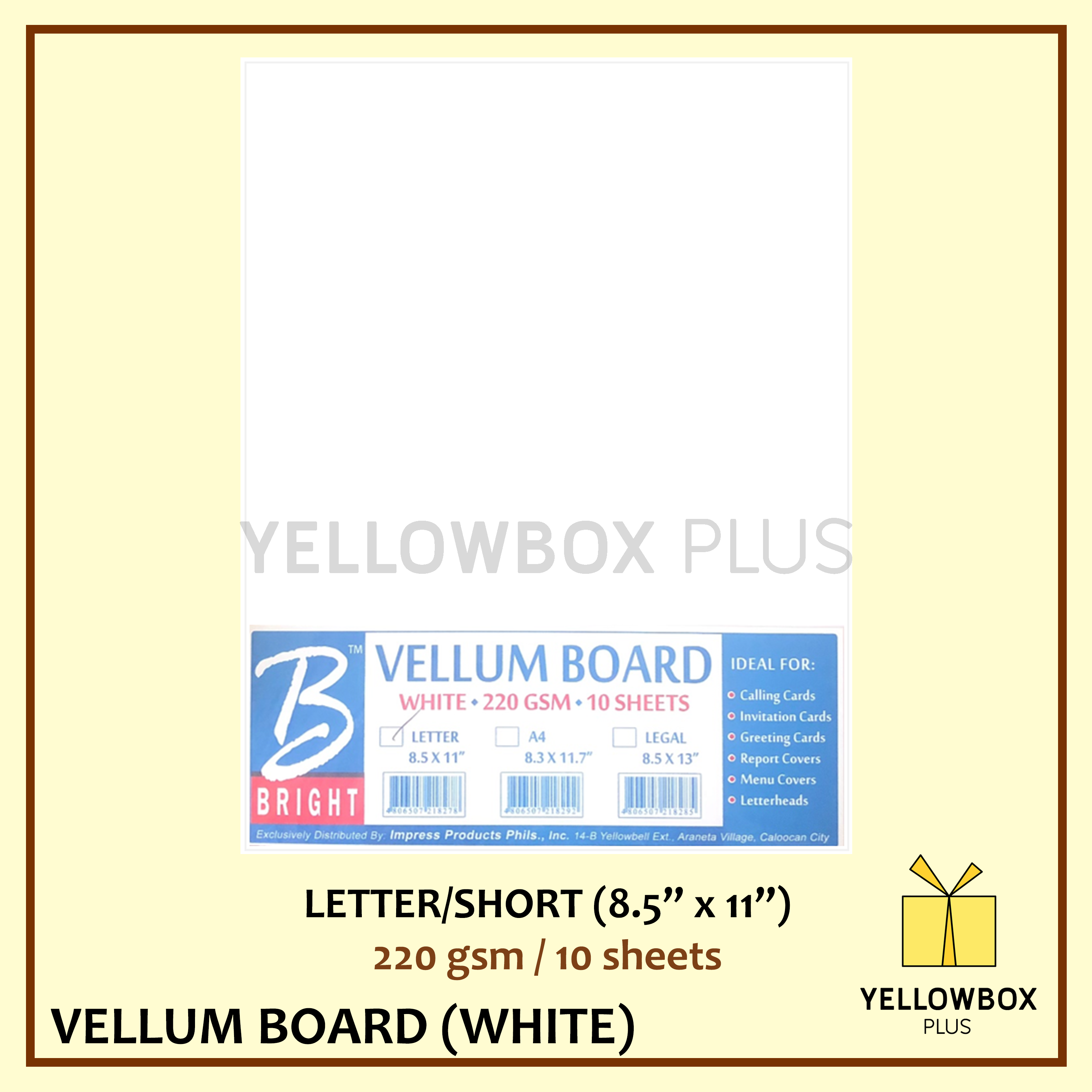 1 pack 10pcs White Vellum Board A4 letter Short Long size Paper 180 gsm