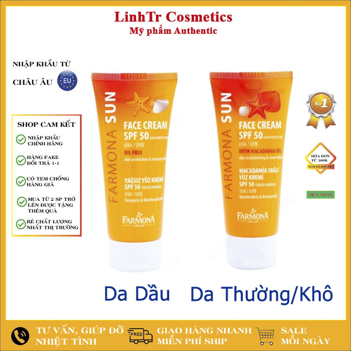 [Hàng Auth] Kem chống nắng SPF 50 PA farmona sun cho da dầu mụn nhạy cảm hỗn hợp da khô thường dưỡng ẩm nâng tone trắng da LinhTr Cosmetics KCN2