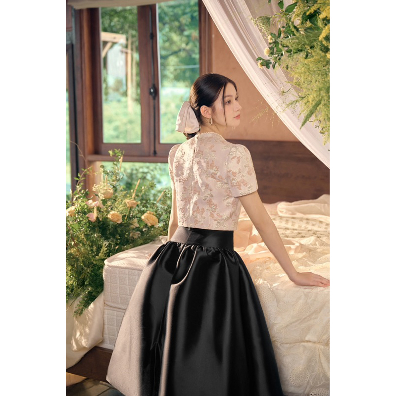 CÉLESTE - Chân váy tafta đen Hana Skirt