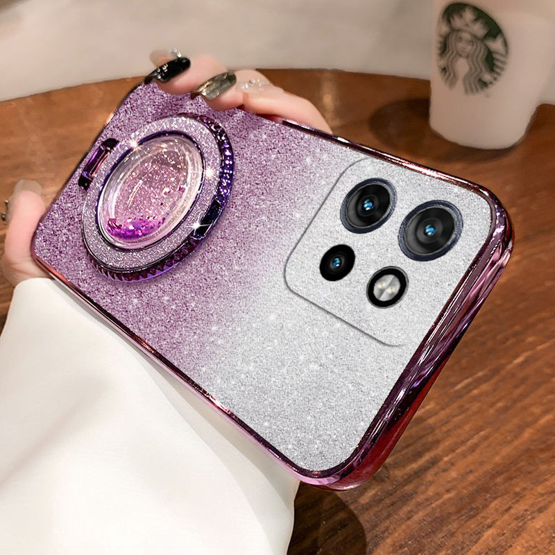 For Moto Edge 50 NEO 50 Fusion Pro Case with Liquid Glitter Quicksand hourglass Stand Holder Luxury Shiny Gradient Plating Girls Slim for Motorola Edge 50 NEO 50 Pro Fusion Back Cover.